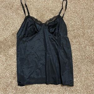 Vintage Deera Black Satin Lace Trim Tank size 34